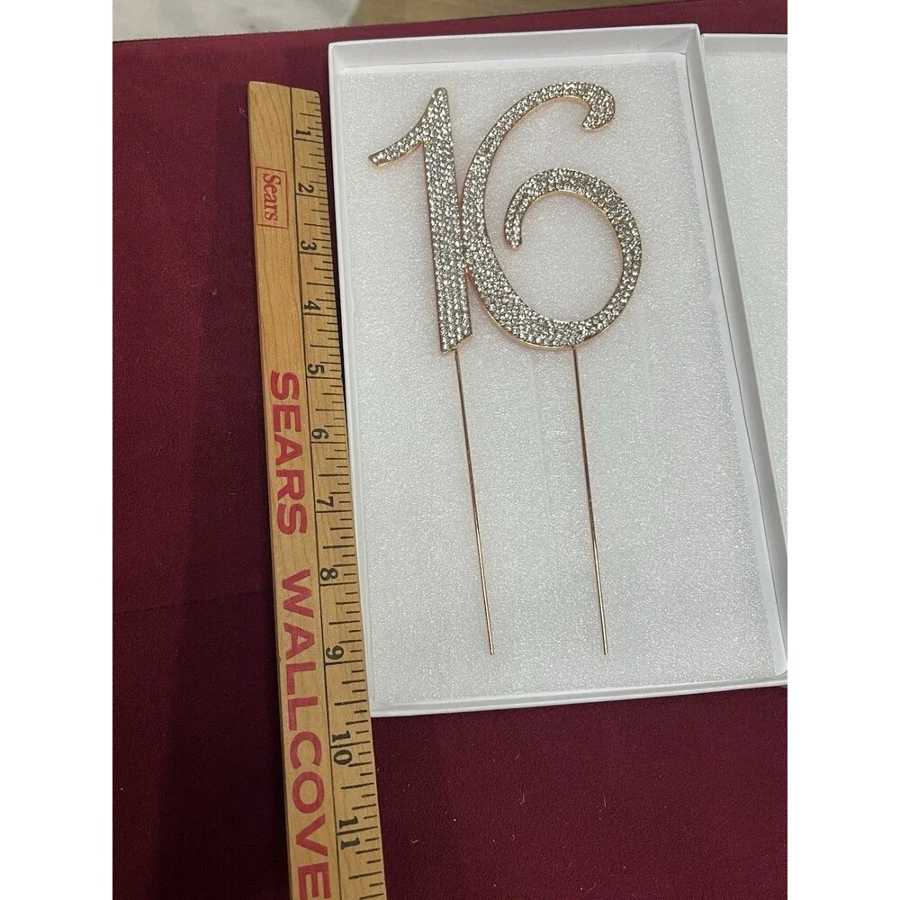 cake topper sweet 16 Gold Color With Shining Bedazzled numbers 9 1/2”